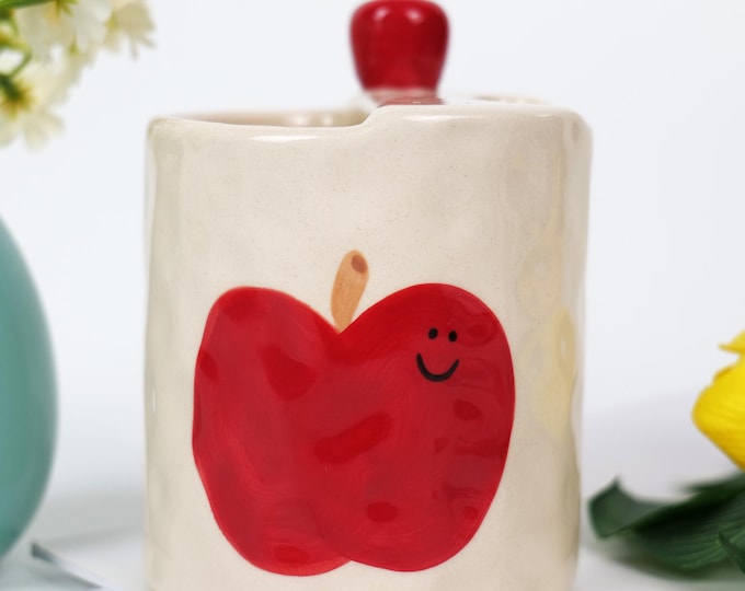 Hand-Drawn Apple Ceramic Mug - 13.5 oz Teacher Gift, Thank You Present, Christmas Coffee Cup for Teachers, Mentor Appreciation Gift