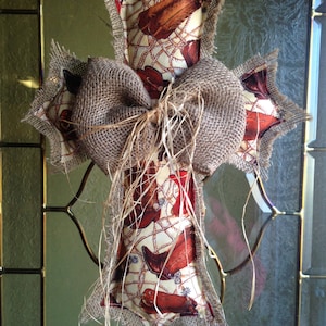 Handmade Western Boots Burlap Cross with burlap bow Door Hanger -- FREE SHIPPING