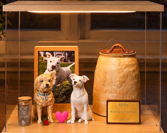 Custom Pet Urn with Figurine, Photo Frame, Lighted Display, Ceramic Memorial