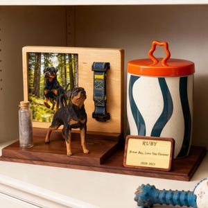 Personalized Pet Memorial Display - Dog Photo Frame, Collar Holder, Engraved Plaque