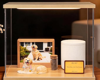 Custom Pet Urn with Figurine, Travertine Stone Ashes Box, Memorial Gift
