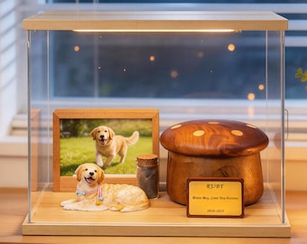 Custom Walnut Mushroom Pet Urn, Handmade Clay Figurine, Photo Frame Memorial