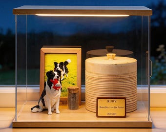 Custom Pet Urn with Handmade Figurine, Mango Wood Memorial Statue, Personalized Pet Ashes Container