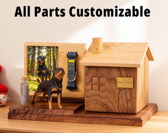 Custom Pet Urn, Polymer Clay Figurine, Walnut House Memorial, Urn Customization Available