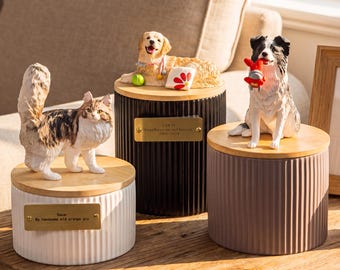 Urne personnalisée en céramique pour animal de compagnie avec figurine, souvenir personnalisé commémoratif chien chat