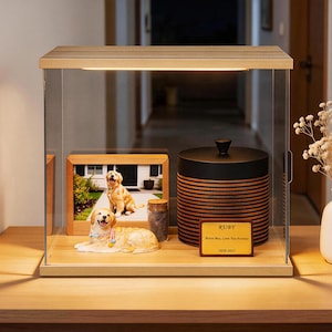 Custom Pet Urn with Handmade Figurine, Mango Wood Memorial Statue, Personalized Pet Ashes Container image 2