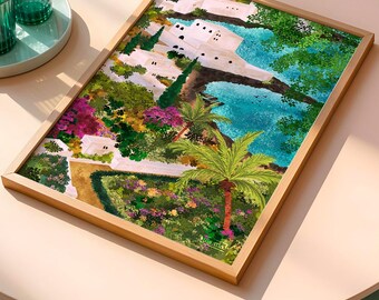 "Mediterranean Breeze" Poster | Illustration Algeria, African French Riviera, Nautical Decor, Maghreb Wall Art, Cove, Premium Paper