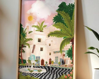 Bardo Museum Poster, Algiers | Illustration of Algeria, Moorish Architecture, Mediterranean Decor, Heritage Wall Art, 200g Premium Paper