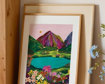 Lake Agoulmim Poster | Illustration Algeria, Mountain, Mountain Wall Art, Premium 200g Paper