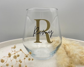 Trinkglas personalisiert mit Buchstabe und Name, Wasserglas personalisiert mit Buchstabe und Name, Personalisiertes Glas mit Name