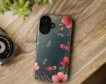 Pink Floral Wreath Phone Case | Dark Green Botanical iPhone Case