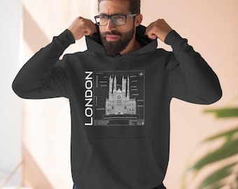 Westminster Abbey Cathedral blauwe print, Engeland reizen sweatshirt met capuchon, Britse landmark grafische trui, Britse architectuurtrui,