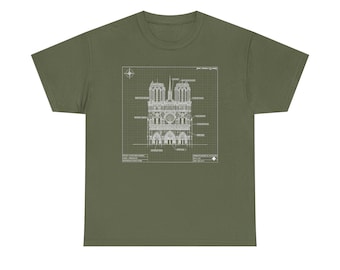 Notre Dame Kathedrale Blaudruck T-Shirt: Gotische Architektur Schematisch