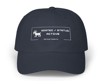 Goated Status Active Dad Cap | Pixel Art Goat Hat | Funny Greatest of All Time Gift | Retro 8-Bit Animal Baseball Cap | Unique Gamer & Tech