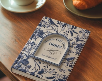 3D Inflated Effect Mother's Day Journal,Personalized Mom Chinoiserie Diary,Blue Floral Hardcover Notebook,Raised Look Garden Floral Journal