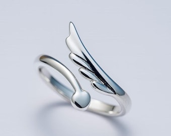 Anillo de alas de hada de plata esterlina, joyería de ángel ajustable