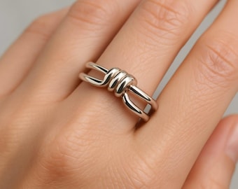 Minimalist Silver Knot Ring • Double Band Design