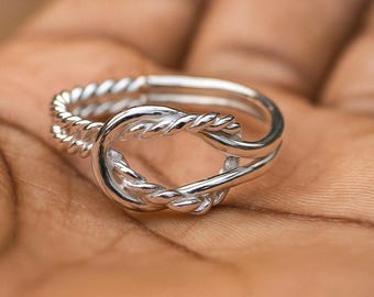 Anillo de nudo de cuerda de plata de ley: diseño retorcido, joyería unisex
