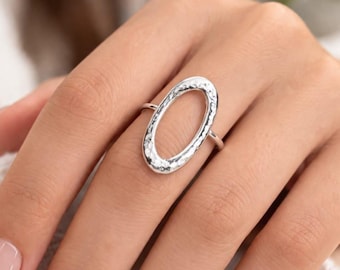 Gehämmert Oval 925 Silber Ring | Modernes strukturiertes Statement Band, Schmuck für jeden Tag
