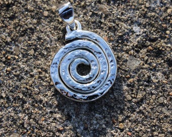 Handmade Sterling Silver Spiral Pendant, Textured Swirl Charm