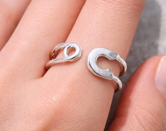Bracciale a polsino aperto con spilla di sicurezza in argento sterling 925, anello dallo stile punk industriale edgmatico