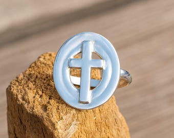 Bague croix en argent sterling, cadeau de bijoux chrétien minimaliste