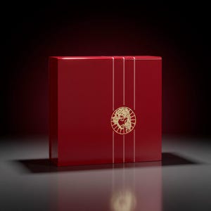 Moderne rote Plexiglas-Urne für menschliche Asche mit Messingdetail - hergestellt in Italien
