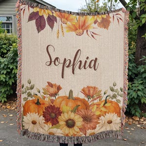 Personalized Fall Name Blanket | Custom Pumpkin Thanksgiving Throw for Kids, Families & Couples