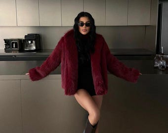 Kurtka damska z pluszu ze sztucznego futra – elegancki, ciepły płaszcz zimowy