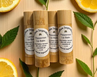 Bálsamo labial orgánico Cera de abejas Manteca de cacao EVO Aceite esencial hidratante Elige tu aroma Ingredientes sin químicos Regalo para él o para ella