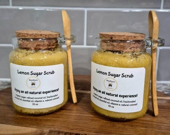 Exfoliante corporal de limón y azúcar, aceite de coco natural, vitamina E, hidratante, BeeBum, cuidado de la piel artesanal, frasco de 10 oz