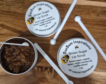 Exfoliante labial de azúcar morena: exfoliante natural con miel, aceite de coco y vainilla, cuidado labial artesanal, totalmente natural, lata de 28 g