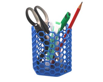 Hexa Pen Cup – 3D-printed honeycomb pen holder, geometric desk organizer