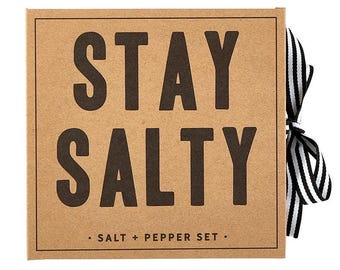 Salt and Pepper Set Book Box, Stay Salty, Vintage Style Pepper Mill, Kitchen Gift Set,  Wedding Gift, Housewarming Gift