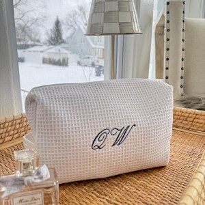 Personalized Embroidered Waffle Makeup Bag: Custom Monogrammed Cosmetic Pouch