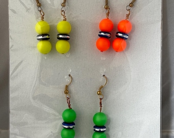 1SL004-Swarovski Neon Beads Earrings. This item is a 1 SNAP LISTING, 1 picture which shows 3 pairs of Swarovski earrings. Wear or Repurpose