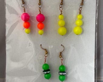 1SL001-Swarovski Neon Beads Earrings. This item is a 1 SNAP LISTING, 1 picture which shows 3 pairs of Swarovski earrings. Wear or Repurpose