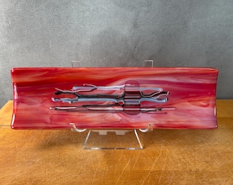 destray009-Handmade Stringer Chaos, Fused Glass Tray: Art Dessert Sushi Plate - US Made No Tariffs