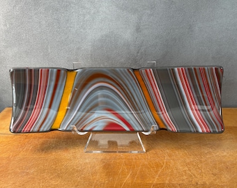 destray012-Handmade Stripes, Fused Glass Tray: Art Dessert Sushi Plate - US Made No Tariffs