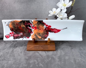 lgtray015-Modern Painting – 17” Hand-Fused Glass Sushi Tray (Because Your Sushi Deserves to Feel Fancy)
