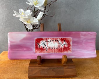 destray018-Handmade Fused Glass Sushi Tray: Acrylic Pour Art Dessert Plate