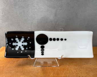 destray010-Handmade White Star, Fused Glass Tray: Art Dessert Sushi Plate - US Made No Tariffs