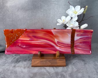 lgtray017-Red Orange – 17” Hand-Fused Glass Sushi Tray (Because Your Sushi Deserves to Feel Fancy)