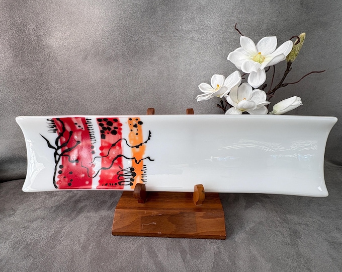 Featured listing image: lgtray003-Painting Dabs – 17” Hand-Fused Glass Sushi Tray (Because Your Sushi Deserves to Feel Fancy)