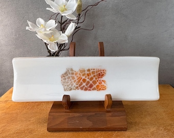destray013-Handmade Giraffe Pattern, Fused Glass Tray: Art Dessert Sushi Plate - US Made No Tariffs