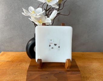 catplt002-Handmade Fused Glass Cat Dish: Whimsical Sushi Dessert Plate