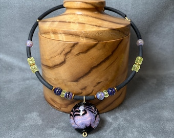 jwNeck008-Purple Dance - One-of-a-Kind Wearable Art, Fused  Artisan Necklace, Minimalist, Modern, Handmade Fused Glass Pendant Choker