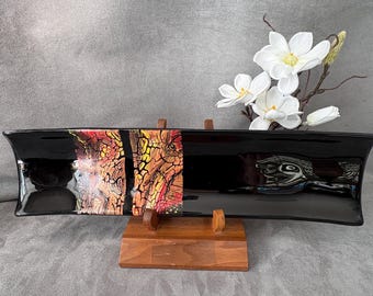 lgtray004-Color Explosion – 17” Hand-Fused Glass Sushi Tray (Because Your Sushi Deserves to Feel Fancy)