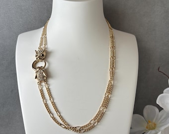 chains004-Gold Plated Chain Necklace and 24k Gold Plated Crystal Tiger Clasp with Swarovski crystals – Asymmetrical Statement Jewelry