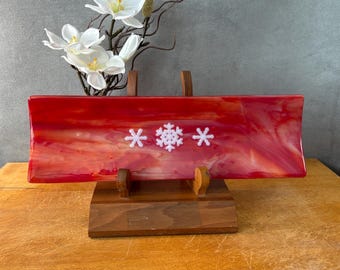 destray014-Handmade Snowflakes, Fused Glass Tray: Art Dessert Sushi Plate - US Made No Tariffs